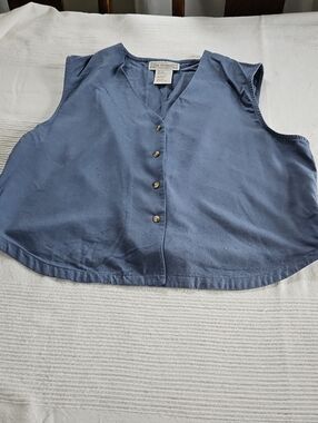 EXCHANGE Sleeveless Button-Down V-Neck Top in Dusty Blue